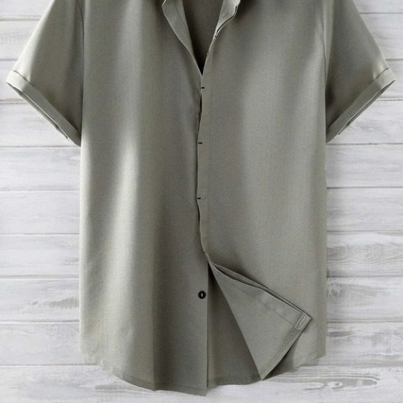 Grey Basic Men's Button Up Shirt - Picture 2 of 6